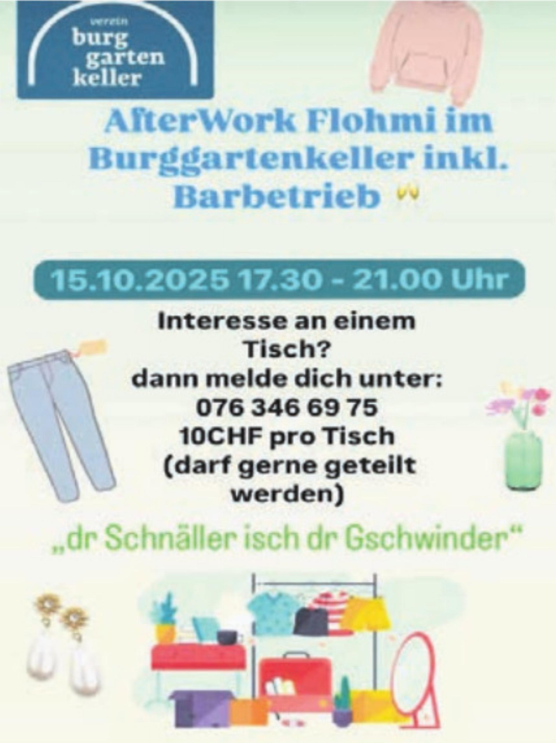Entrümpeln und Freude schenken! Afterwork-Flohmi im Burggartenkeller - Das Bild wird blockiert. – Möglicherweise durch einen aktiven Adblocker.