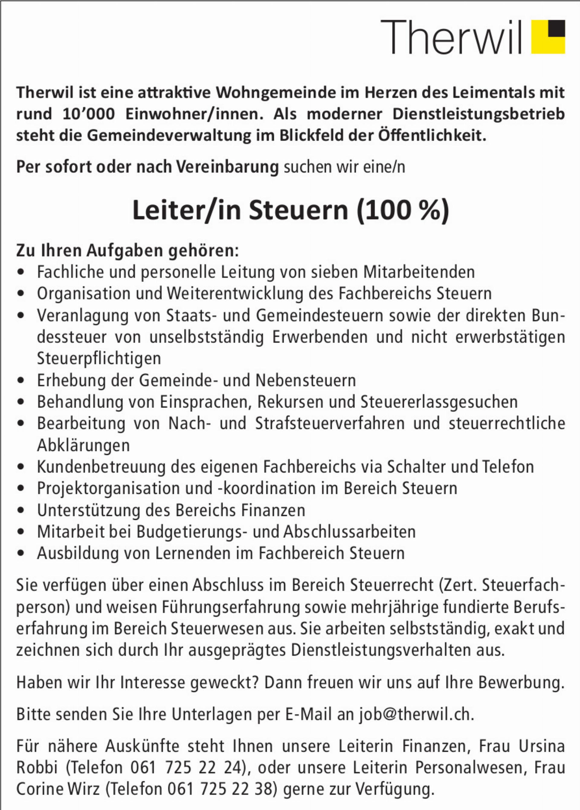 Leiter/in Steuern (100 %)