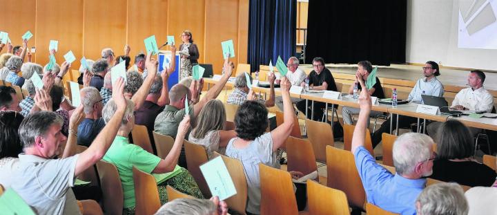 Viel Diskussionsstoff: 127 Stimmberechtigte harrten trotz heisser Temperaturen zweieinhalb Stunden an der Gemeindeversammlung aus. Foto: Alan Heckel