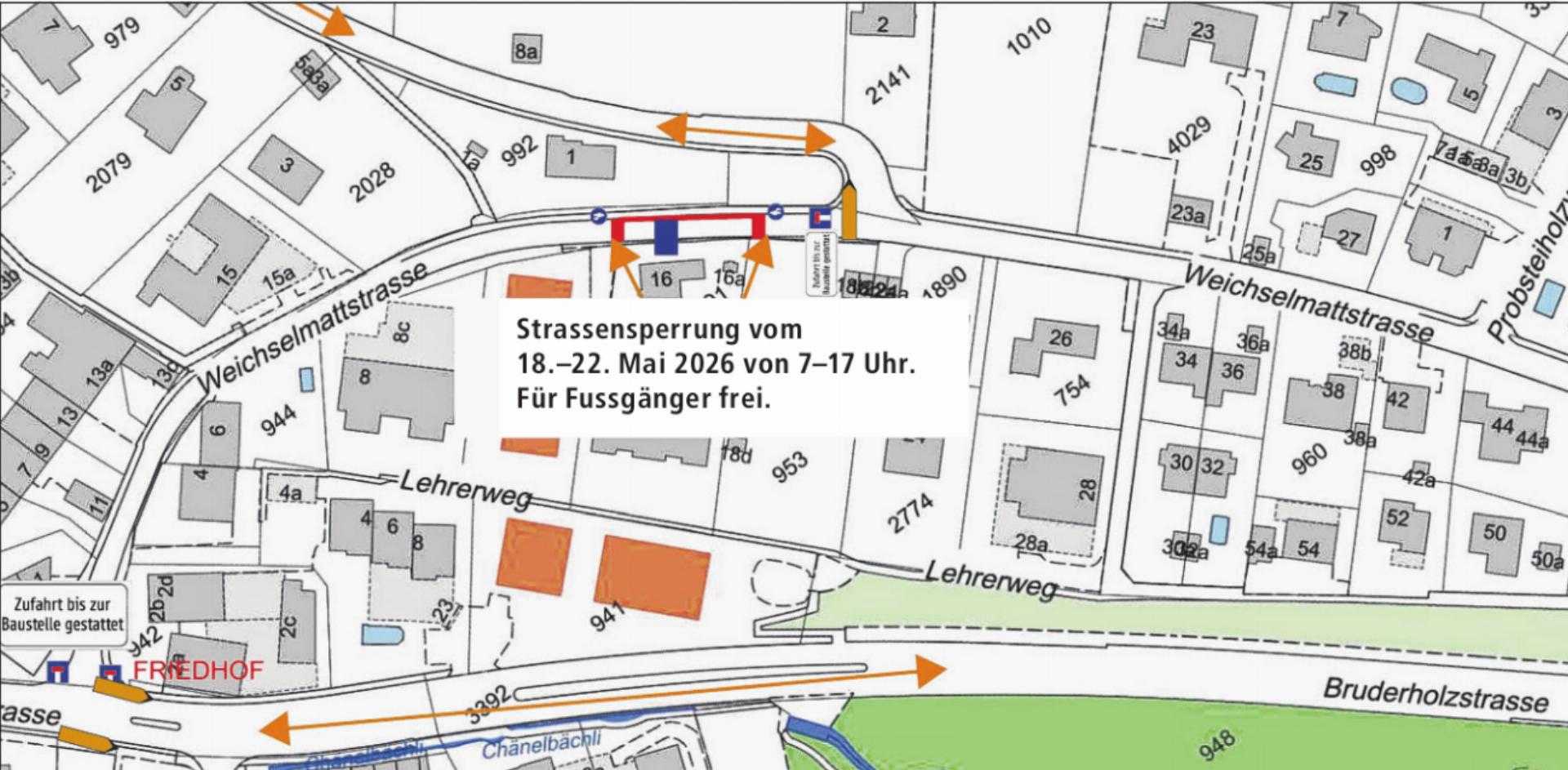 Strassensperrung Weichselmattstrasse - Das Bild wird blockiert. – Möglicherweise durch einen aktiven Adblocker.