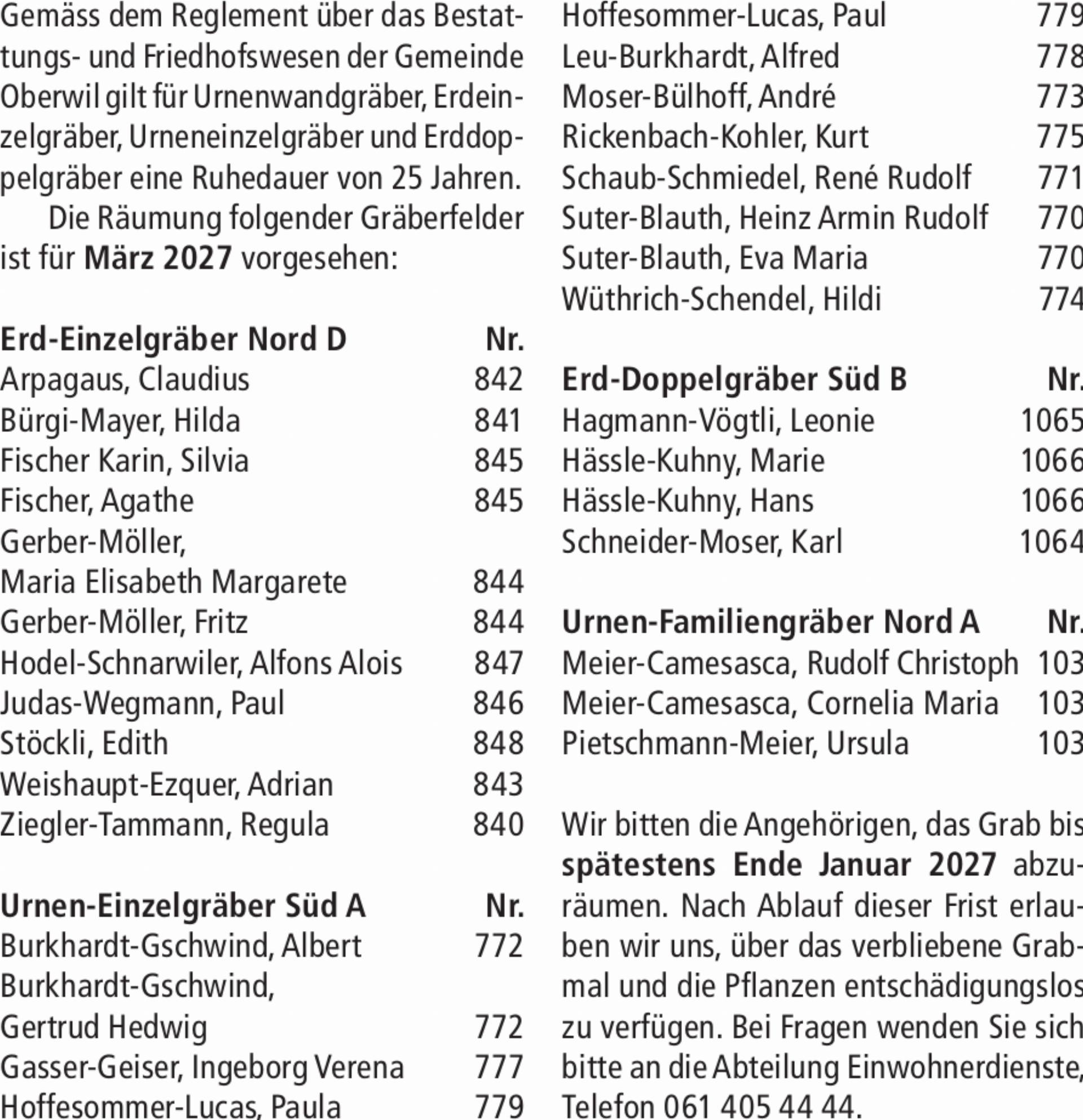 Aufhebung von Gräberfeldern auf dem Friedhof Rüti - Das Bild wird blockiert. – Möglicherweise durch einen aktiven Adblocker.